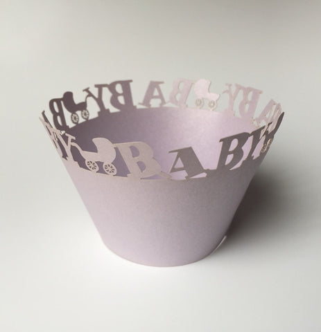 12 pcs Lavender Baby Carriage Cupcake Wrappers