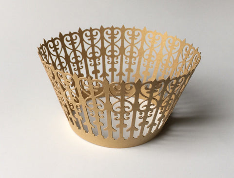 12 pcs Gold French Fence Lace Cupcake Wrappers