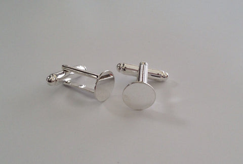 10 pcs Silver Plated Cufflinks Blanks Pads 34C