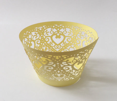 12 pcs Yellow Heart Lace Cupcake Wrappers
