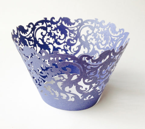 12 pcs Navy Blue Damask Cupcake Wrappers