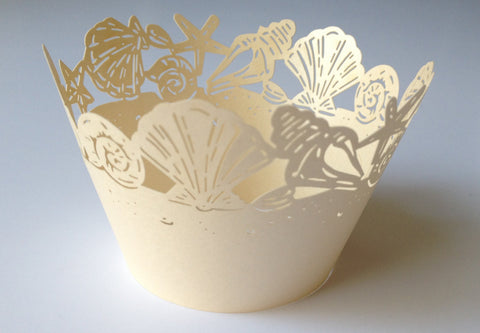 12 pcs Ivory Seashells Cupcake Wrappers