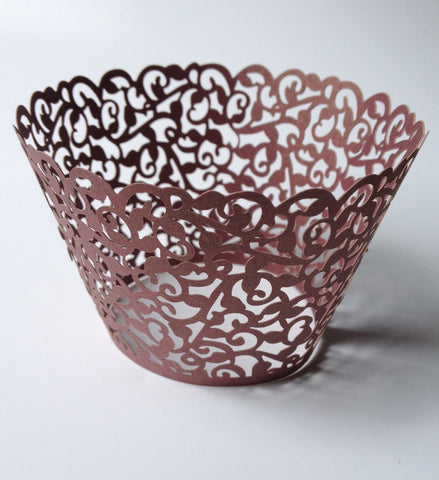 12 pcs MINI (Small) Bronze Filigree Lace Cupcake Wrappers