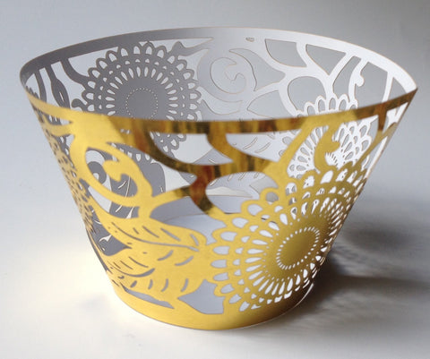 12 pcs Gold Metallic Flower & Leaves Cupcake Wrappers