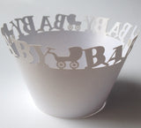 12 pcs Baby White Carriage Cupcake Wrappers