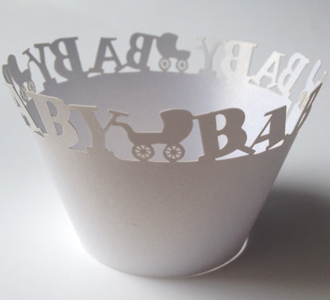 12 pcs Baby White Carriage Cupcake Wrappers