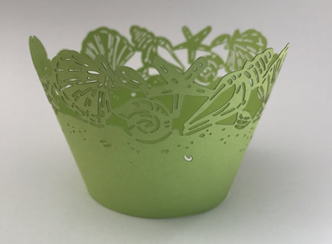 12 pcs Lime Green Seashells Cupcake Wrappers