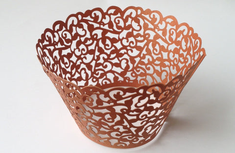 12 pcs Copper Brown Classic Filigree Lace Cupcake Wrappers