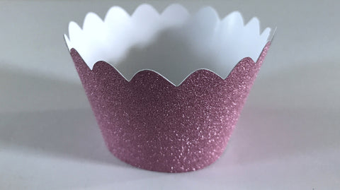 12 pcs MINI (Small) Glitter Dark Pink Scallop Cupcake Wrappers