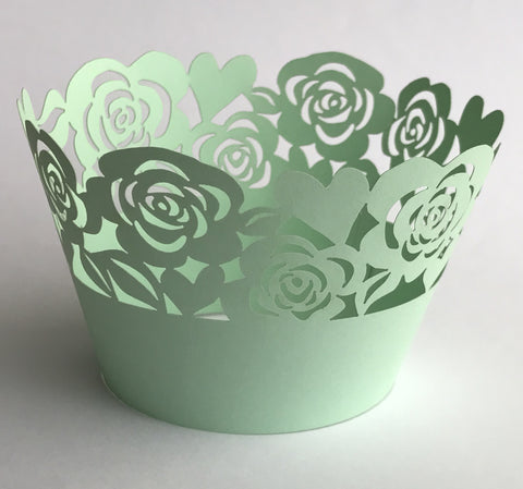 12 pcs MINI (Small) Mint Green Garden of Roses Lace Cupcake Wrappers