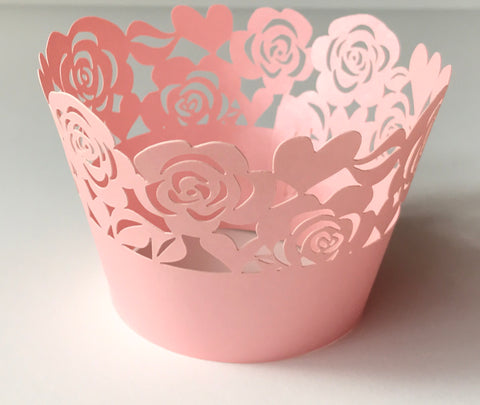 12 pcs Blush Pink Garden of Roses Cupcake Wrappers
