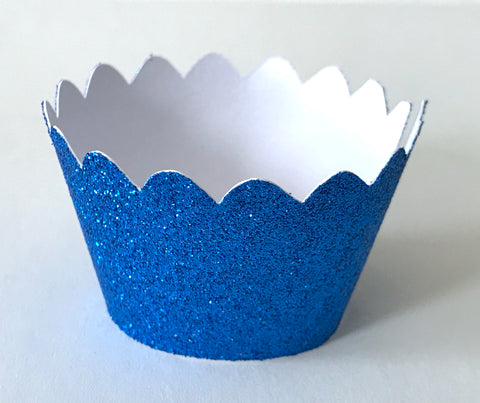 Copy of 12 pcs MINI (Small) Glitter Royal Blue Scallop Cupcake Wrappers