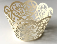 12 pcs Light Gold B Heart Lace Cupcake Wrappers