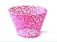 12 pcs Fuchsia Pink Classic Lace Cupcake Wrappers