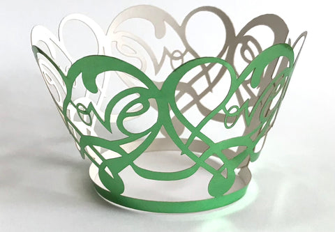 12 pcs Metallic Green Lace Heart Cupcake Wrappers
