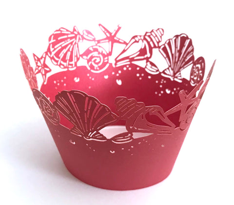 12 pcs Red Seashells Cupcake Wrappers