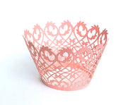 12 pcs Peach Coral Lace Damask Cupcake Wrappers