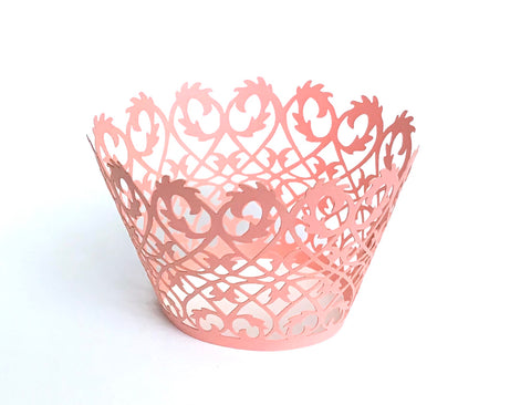 12 pcs Peach Coral Lace Damask Cupcake Wrappers