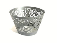 12 pcs Gray Heart Lace Cupcake Wrappers Grey