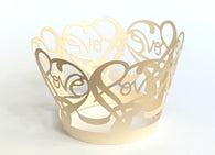 12 pcs Ivory Love Heart Lace Cupcake Wrappers