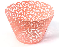 12 pcs Peach Coral Classic Lace Cupcake Wrappers