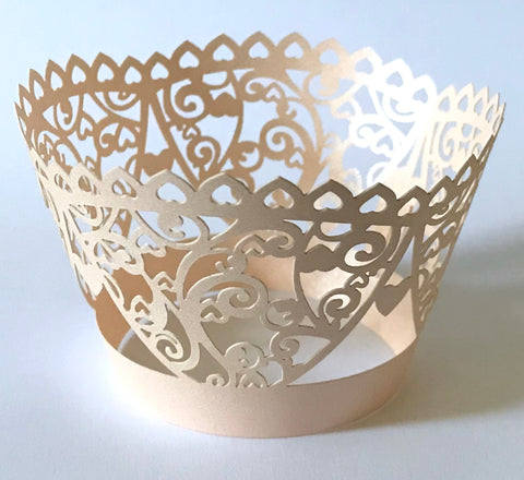 12 pcs Rose Gold Beautiful Lace Vine Cupcake Wrappers
