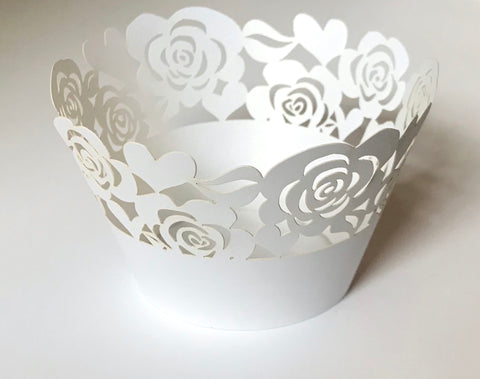 12 pcs White Garden of Roses Cupcake Wrappers