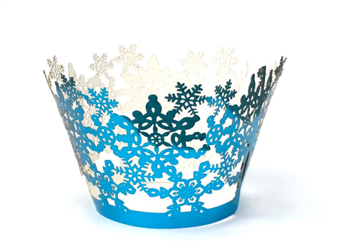 Metallic Blue Snowflake Cupcake Wrappers