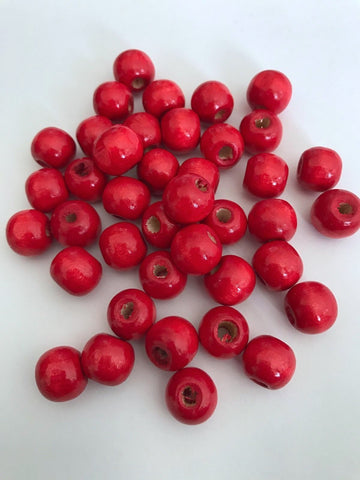 200 pcs Cherry Red Wood Beads Round 12mm Bead 