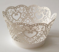 14 pcs White Heart Border Lace Cupcake Wrappers