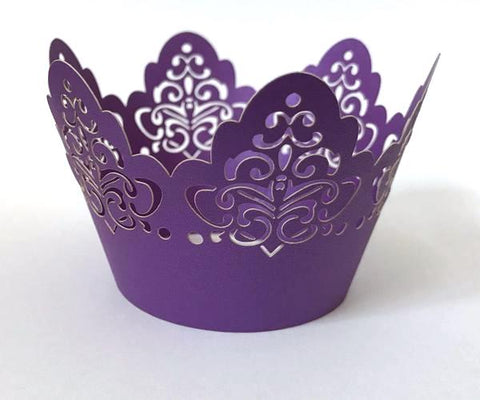 12 pcs Purple Damask Crown Lace Cupcake Wrappers
