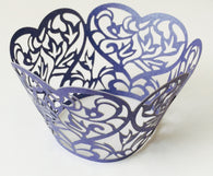 12 pcs MINI (Small) Navy Blue Heart Lace Cupcake Wrappers