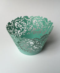 12 pcs Turquoise Green Damask Cupcake Wrappers