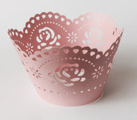 12 pcs Pearlized Pink Scallop Roses Rose Cupcake Wrappers