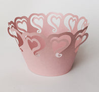 12 pcs Pink Heart Lace II Cupcake Wrappers