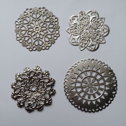 20 pcs Silver Tone Embellishments Scrapbooking Paper Craft Metal Stamping Lace Filigree
