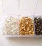 Assorted 1200 pcs Gold Silver Bronze Gunmetal Plated Cut Open Jump Rings 5mm Plastic Case Box Jewelry Making Supplies Crafts tools case