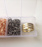 Assorted 1200 pcs Gold Silver Bronze Gunmetal Plated Cut Open Jump Rings 5mm Plastic Case Box Jewelry Making Supplies Crafts tools case
