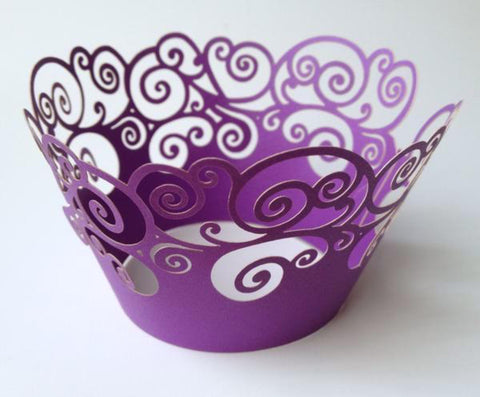 12 pcs Purple Swirl Lace Cupcake Wrappers