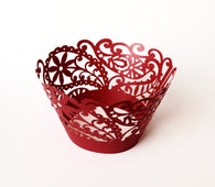 12 pcs Red Paisley Flowers Cupcake Wrappers