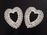New  2 pcs Lace Heart Embroidered Applique Patch Cotton Sewing Fabric White Off