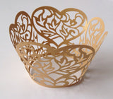 12 pcs Gold Heart Lace Cupcake Wrappers