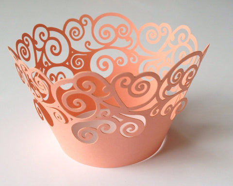 12 pcs Peach Coral Swirl Lace Cupcake Wrappers