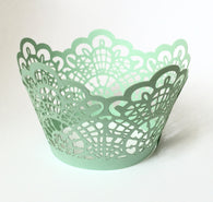12 pcs Mint Green Crochet Lace Cupcake Wrappers
