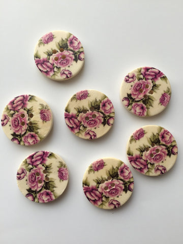 New 30 pcs Beautiful Vintage Rose Buttons Sewing Buttons Button Pink Green Wood 30mm