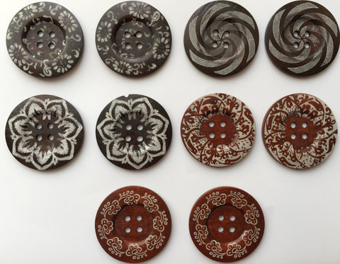 New 10 pcs Large Jumbo Big Beautiful Wood Sewing Buttons Floral Spiral Wood Button Sweater Overcoat Purse