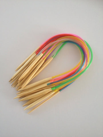 Brand New! 18 pcs Bamboo 16" Knitting Needles Finish Weave Knitting Crochet Plastic Tube Stopper Hook Colorful