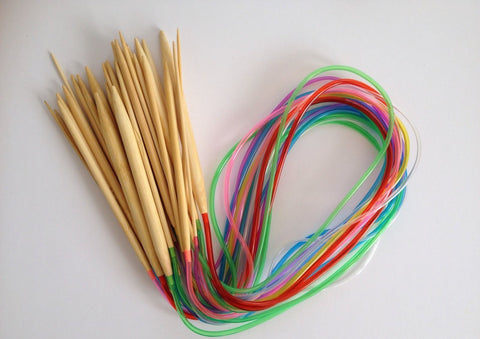 Brand New! 18 pcs Bamboo 31" Knitting Needles Finish Weave Knitting Crochet Plastic Tube Stopper Hook Colorful