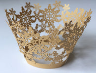 12 pcs Gold Snowflakes Cupcake Wrappers