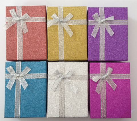 6 pcs gift box jewelry box earring necklace glittery pink silver purple blue bowknot bow